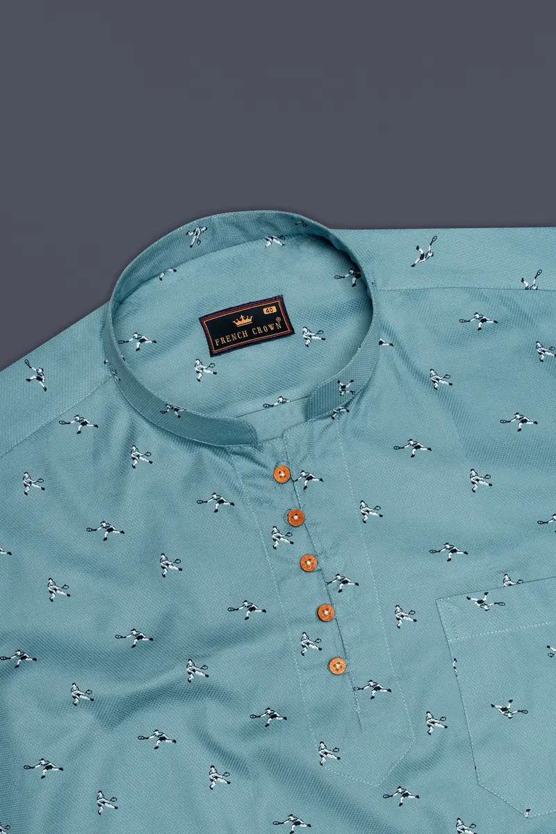 Granny Smith Blue Dobby Textured Premium Giza Cotton Shirt 5