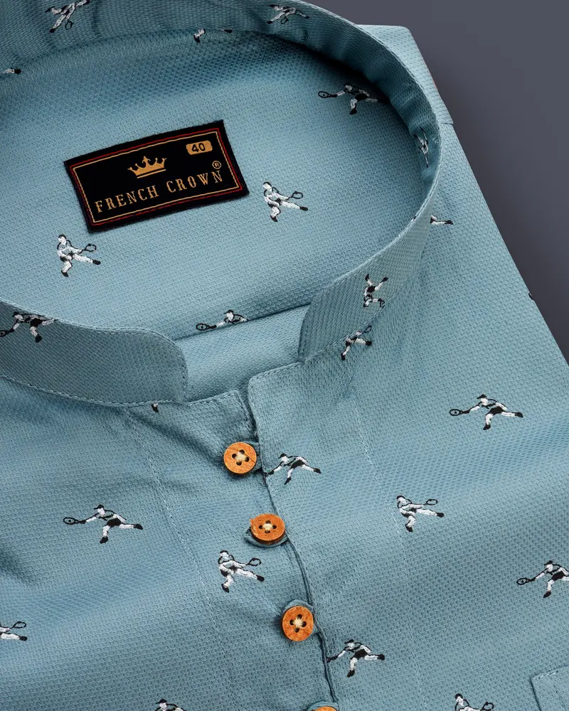 Granny Smith Blue Dobby Textured Premium Giza Cotton Shirt 6