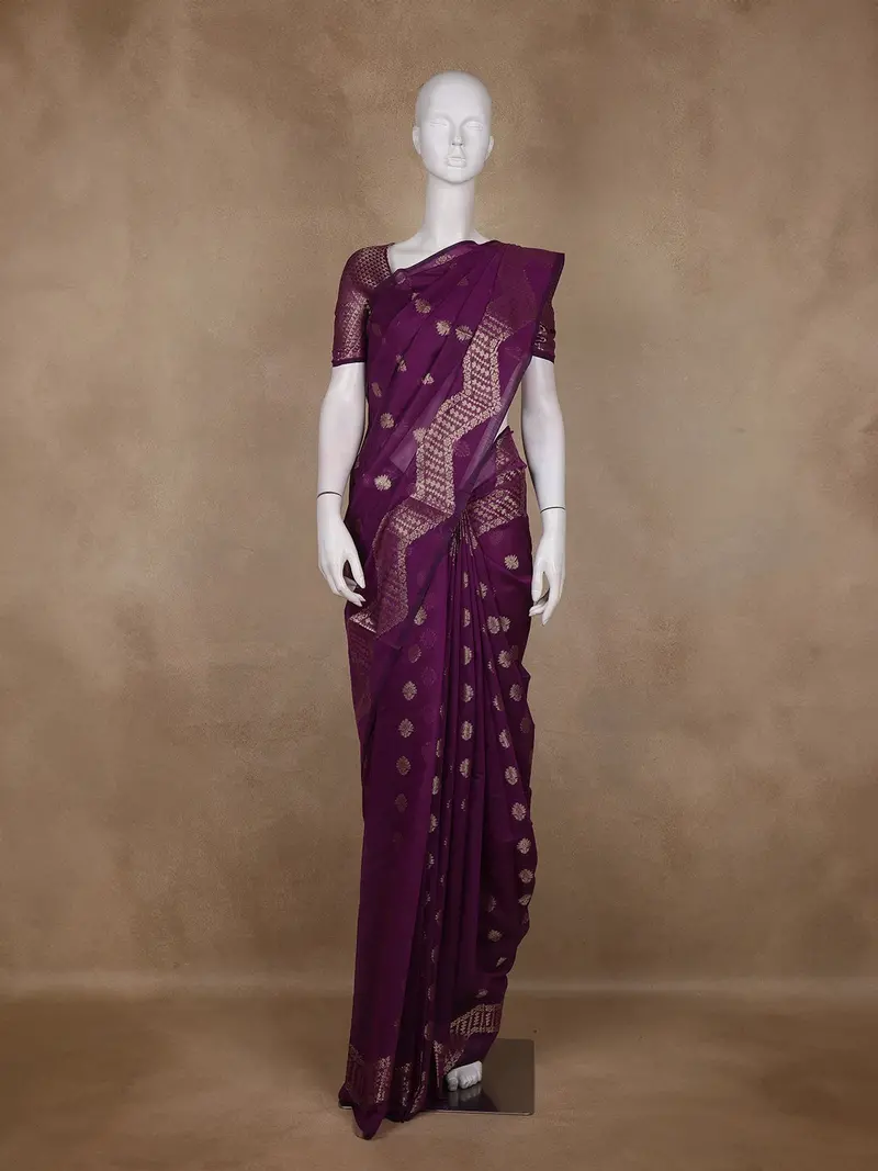 Grape Purple Floral Zari Woven Design Tussar Saree With Designer Zari Border 1