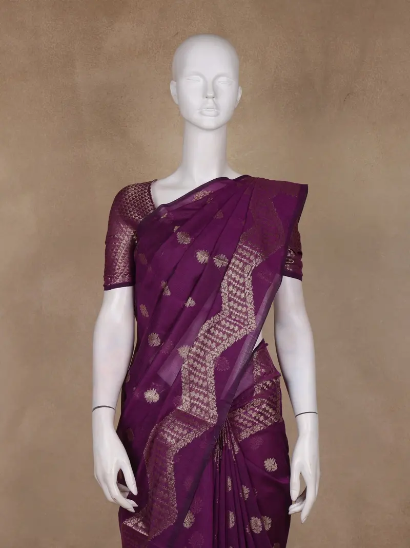 Grape Purple Floral Zari Woven Design Tussar Saree With Designer Zari Border 2