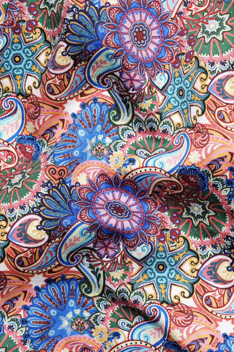 Grape Purple With Viridian Green Multicolour Paisley Printed Premium Cotton Crop Shirt 3