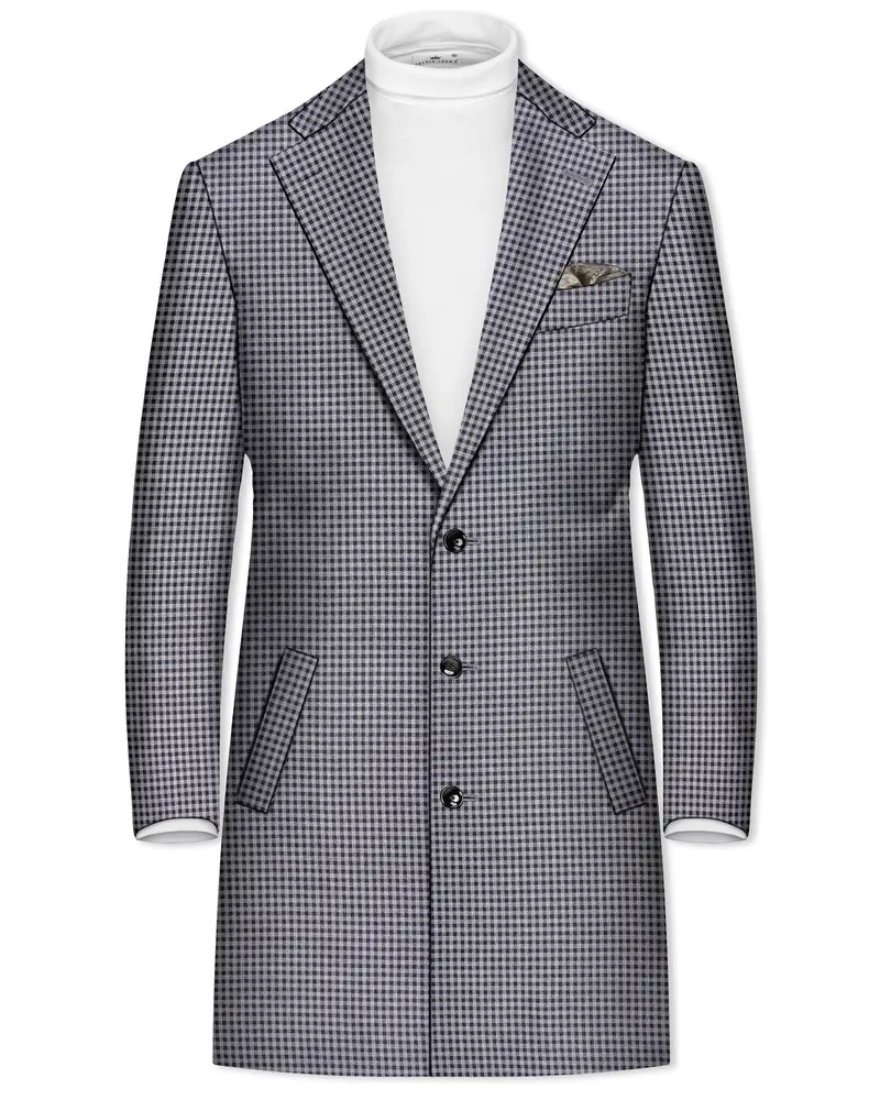 Graphite-Metallic Gray And Tuatara Gingham Plaid Tweed Single Breasted Overcoat 1
