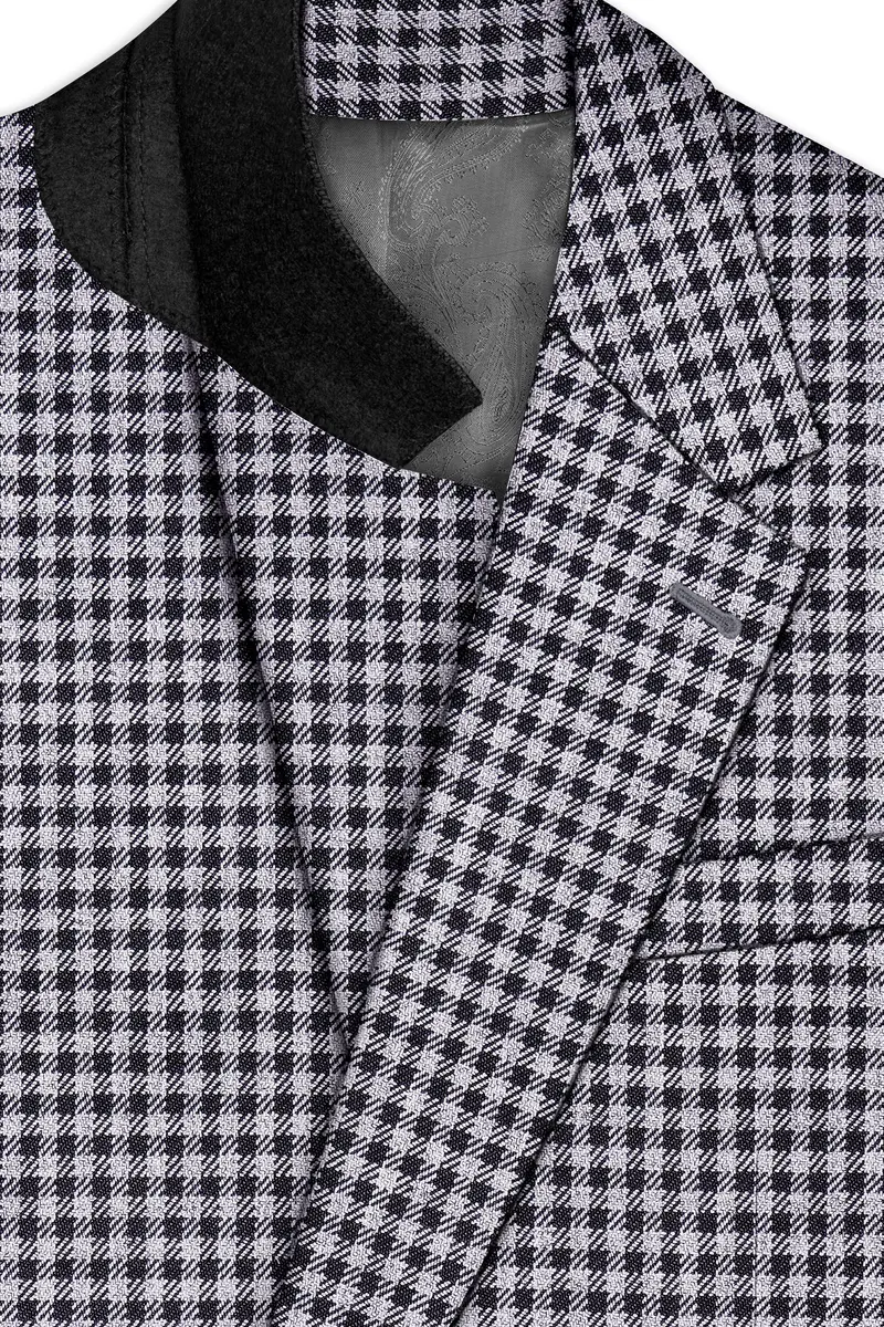 Graphite-Metallic Gray And Tuatara Gingham Plaid Tweed Single Breasted Overcoat 4