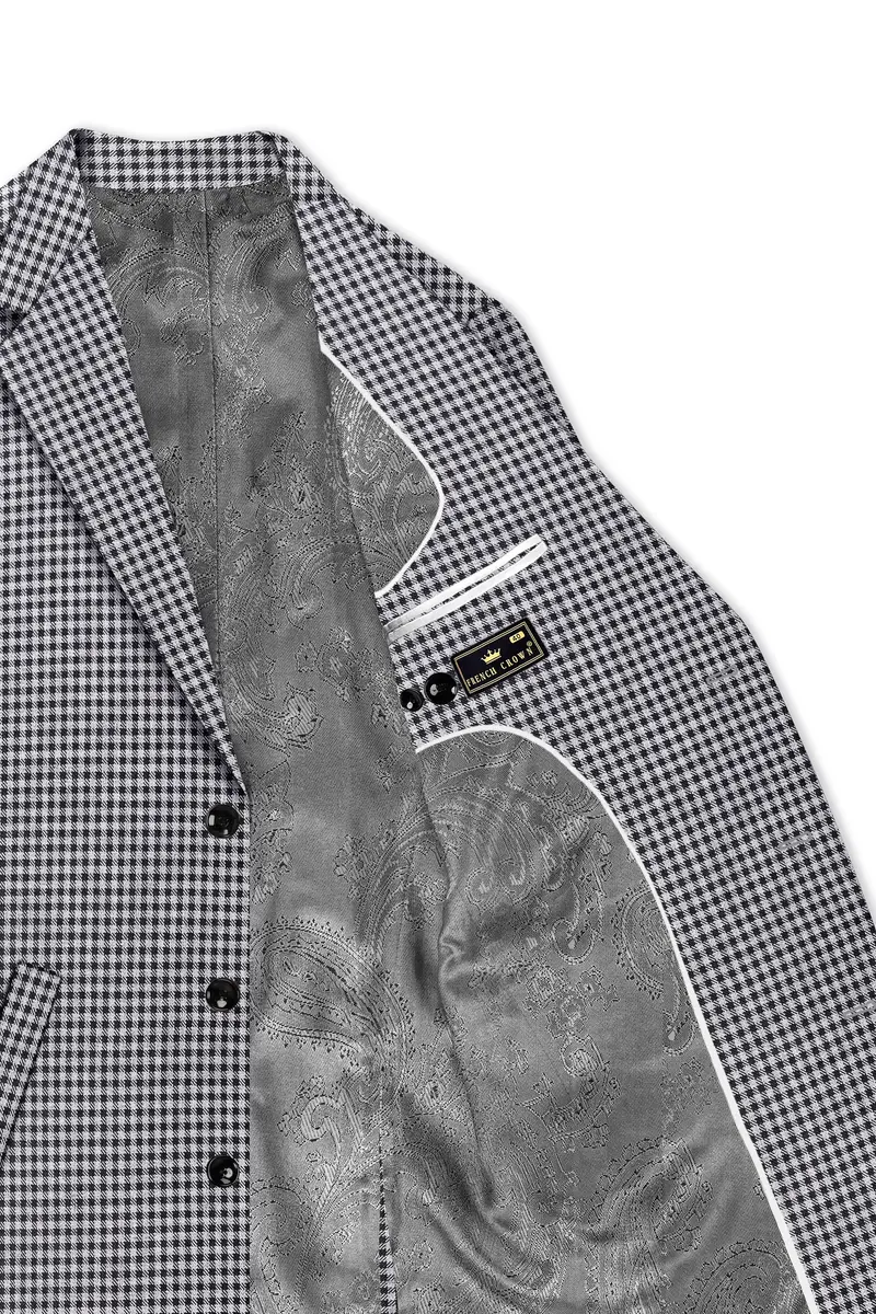 Graphite-Metallic Gray And Tuatara Gingham Plaid Tweed Single Breasted Overcoat 5