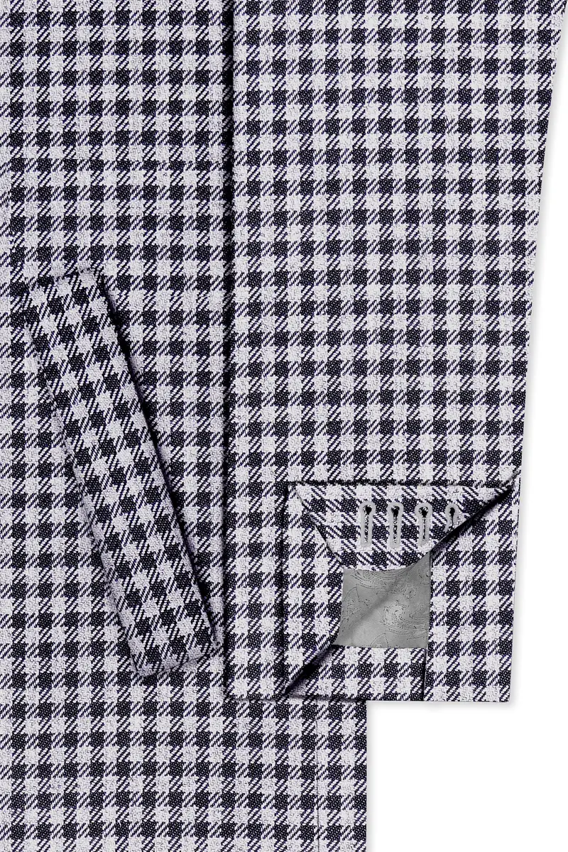Graphite-Metallic Gray And Tuatara Gingham Plaid Tweed Single Breasted Overcoat 6
