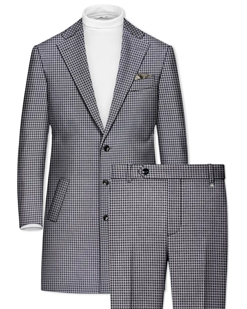Graphite-Metallic Gray And Tuatara Gingham Plaid Tweed Single Breasted Overcoat With Pant 1