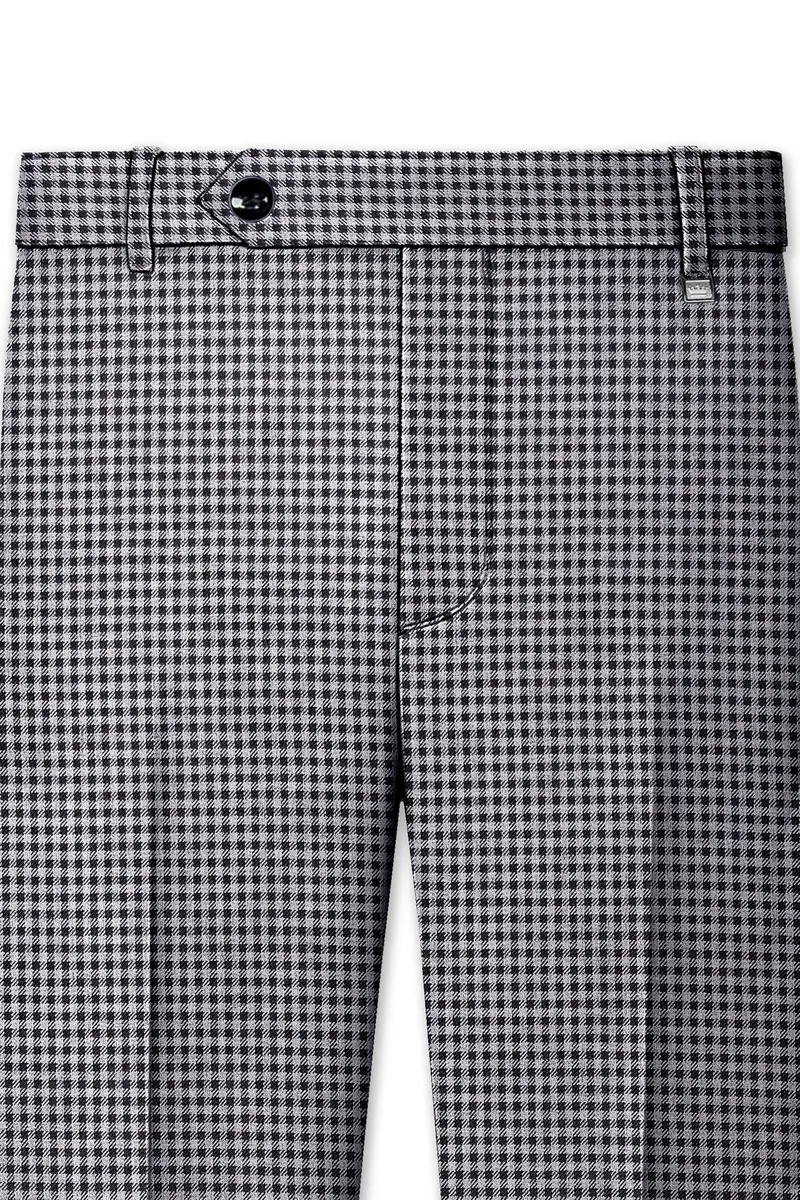 Graphite-Metallic Gray And Tuatara Gingham Plaid Tweed Single Breasted Overcoat With Pant 10