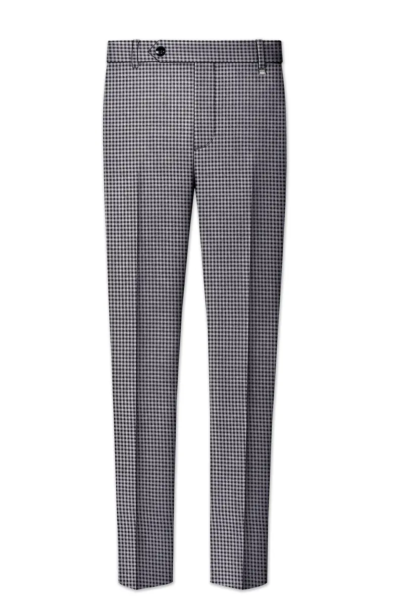 Graphite-Metallic Gray And Tuatara Gingham Plaid Tweed Single Breasted Overcoat With Pant 11