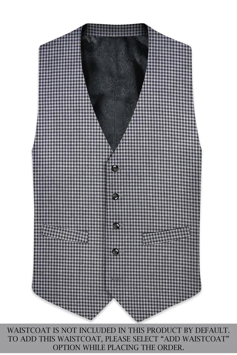 Graphite-Metallic Gray And Tuatara Gingham Plaid Tweed Single Breasted Overcoat With Pant 14