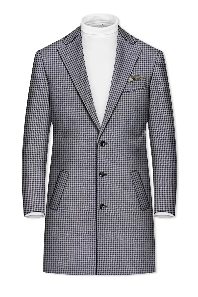 Graphite-Metallic Gray And Tuatara Gingham Plaid Tweed Single Breasted Overcoat With Pant 9