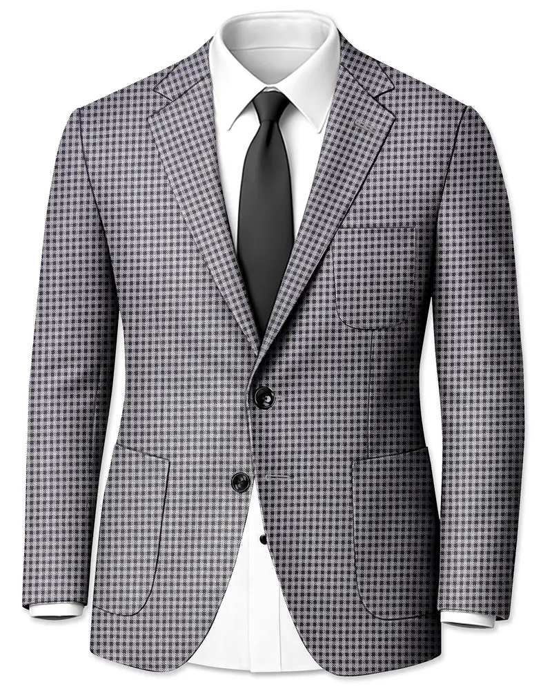 Graphite-Metallic Gray And Tuatara Gingham Plaid Tweed Single Breasted Sports Blazer 1