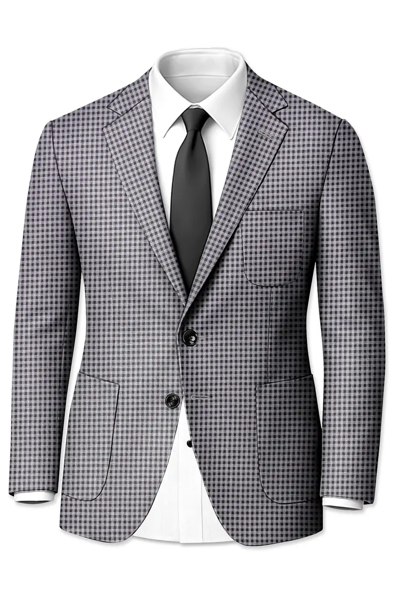 Graphite-Metallic Gray And Tuatara Gingham Plaid Tweed Single Breasted Sports Blazer 2