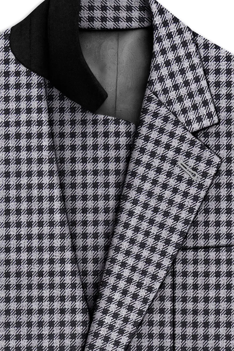 Graphite-Metallic Gray And Tuatara Gingham Plaid Tweed Single Breasted Sports Blazer 4