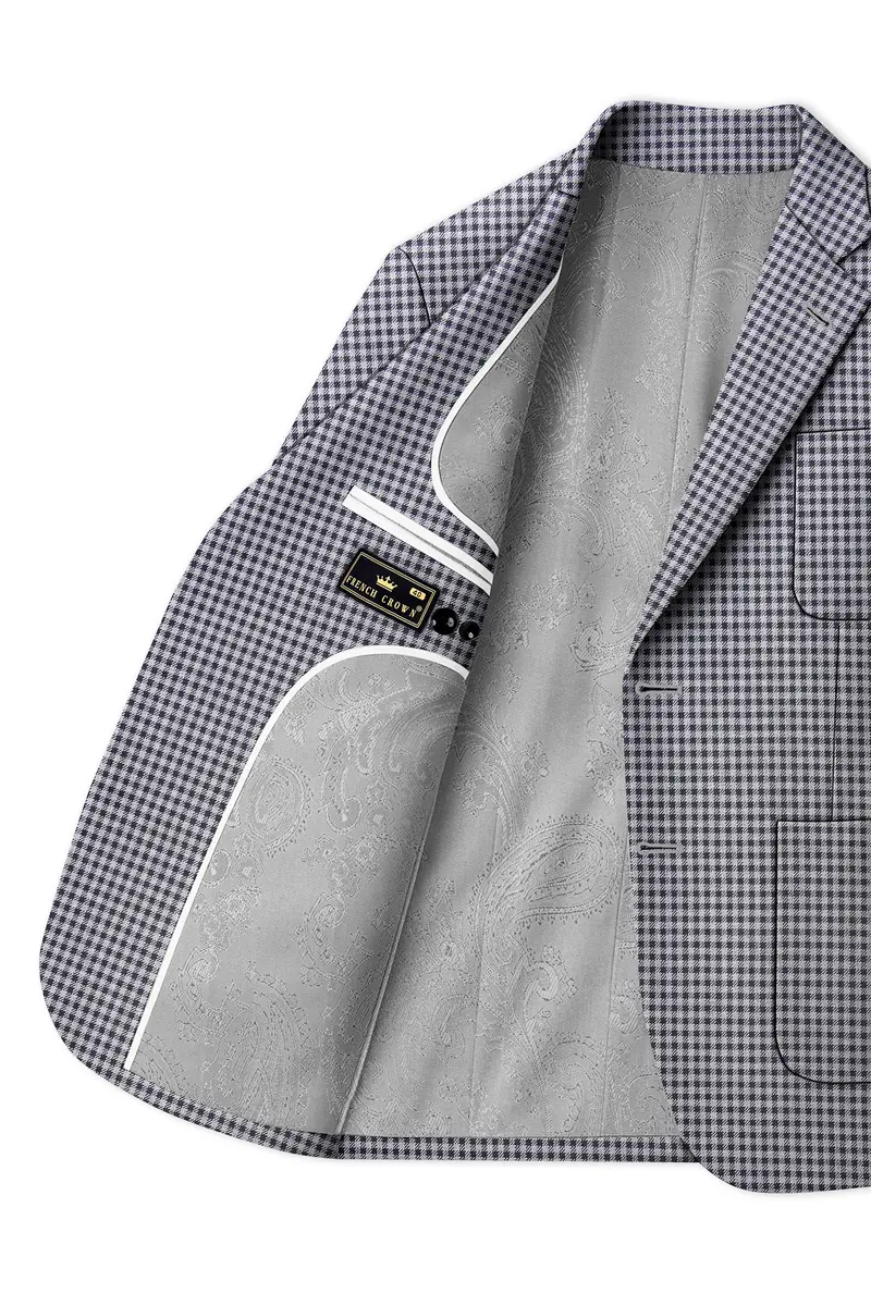 Graphite-Metallic Gray And Tuatara Gingham Plaid Tweed Single Breasted Sports Blazer 5