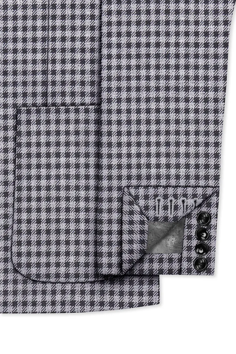 Graphite-Metallic Gray And Tuatara Gingham Plaid Tweed Single Breasted Sports Blazer 6