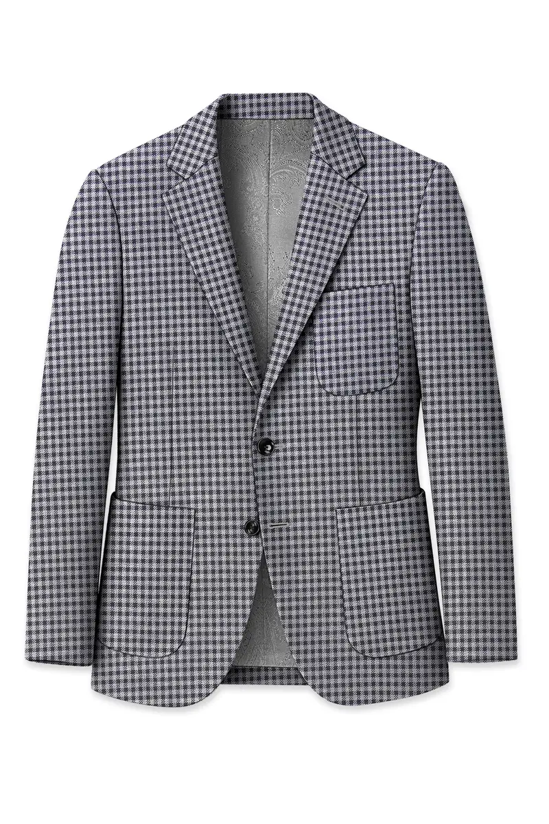 Graphite-Metallic Gray And Tuatara Gingham Plaid Tweed Single Breasted Sports Blazer 7