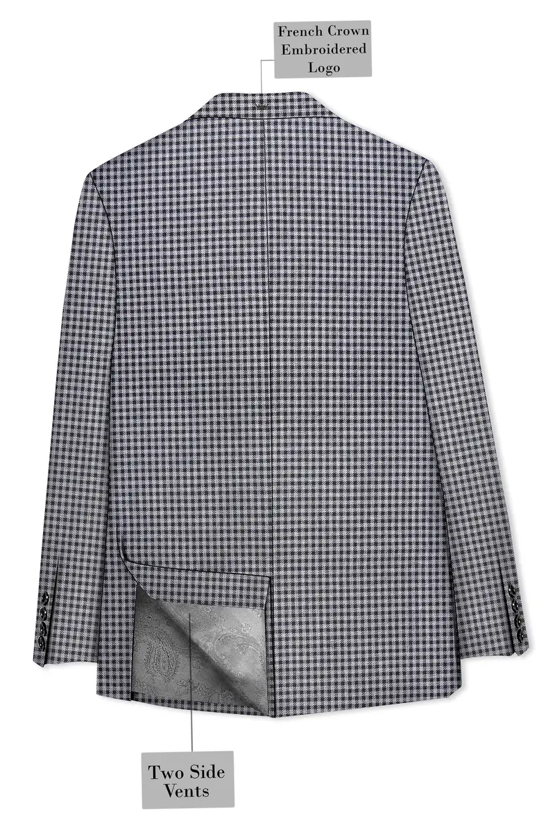 Graphite-Metallic Gray And Tuatara Gingham Plaid Tweed Single Breasted Sports Blazer 8