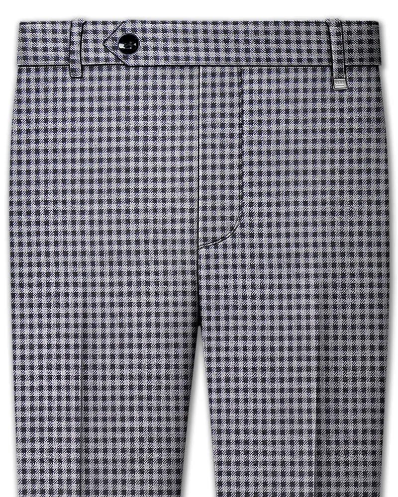 Graphite-Metallic Gray And Tuatara Gingham Plaid Tweed Stretchable Waistband Pant 1