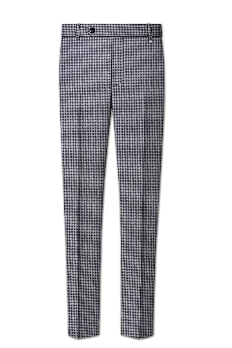 Graphite-Metallic Gray And Tuatara Gingham Plaid Tweed Stretchable Waistband Pant 2