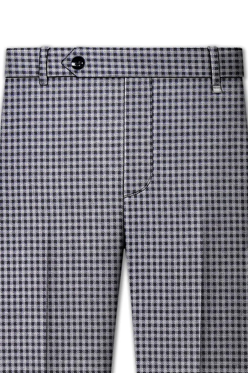 Graphite-Metallic Gray And Tuatara Gingham Plaid Tweed Stretchable Waistband Pant 4