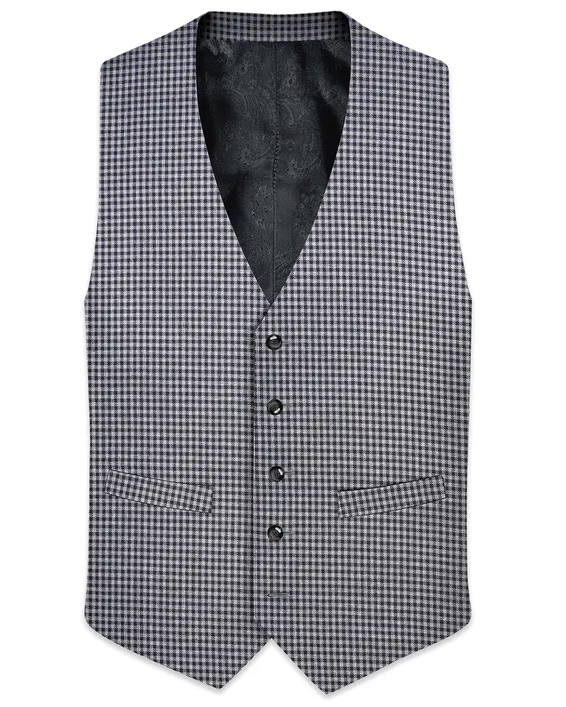 Graphite-Metallic Gray And Tuatara Gingham Plaid Tweed Waistcoat 1