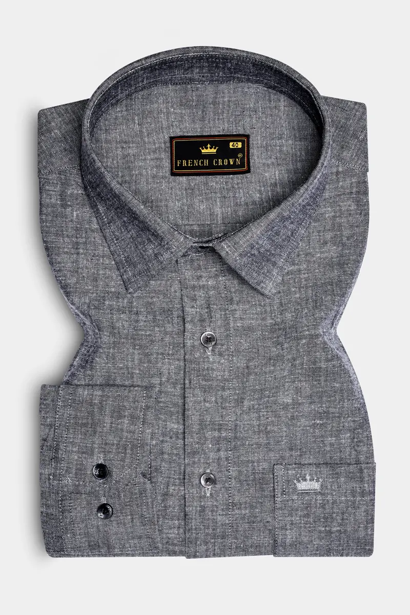 Graphite-Shuttle Gray Textured Oxford Premium Cotton Dress Shirt 4