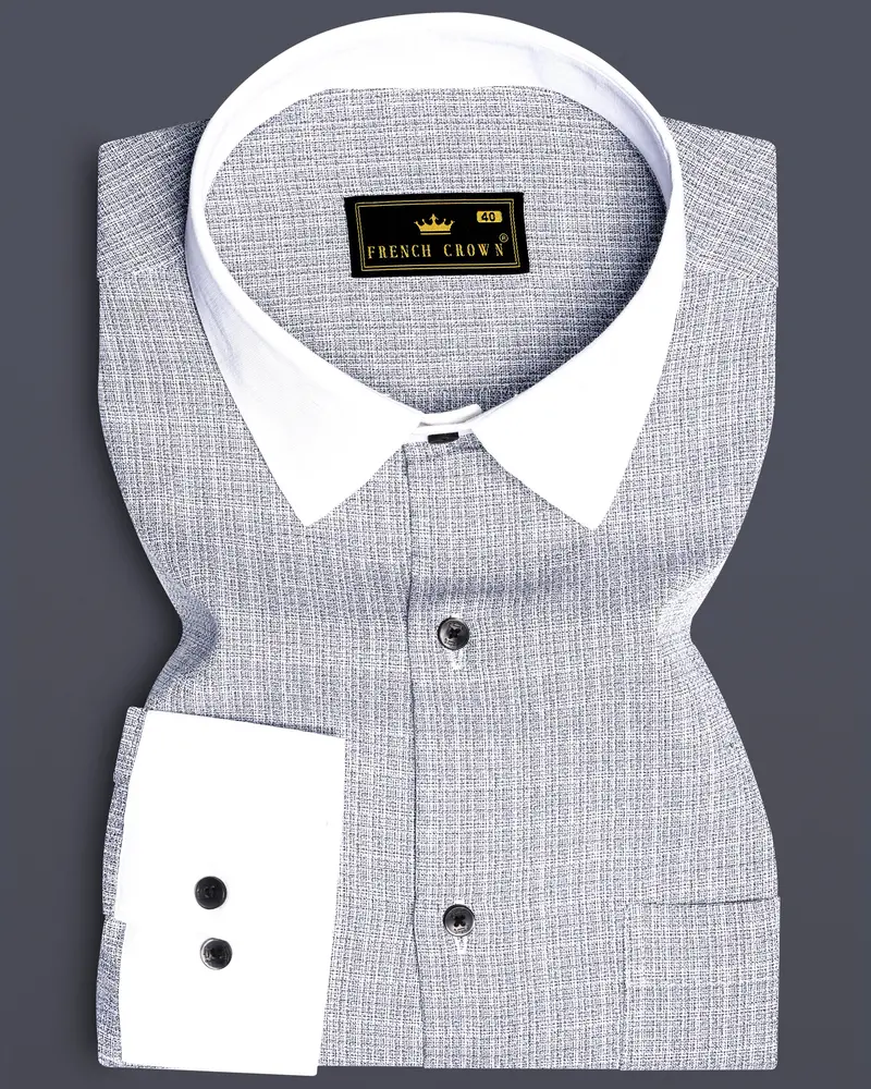 Graphiteelite-Mischka Gray Dobby Textured Premium Giza Cotton White Cuff Collar Dress Shirt 1