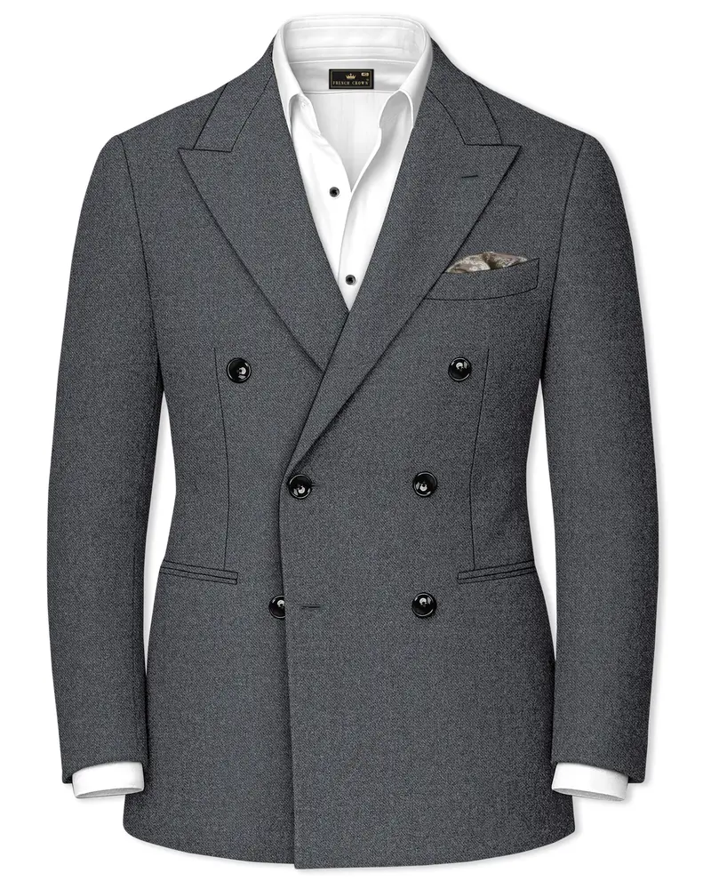 Gravano-Ship Gray Textured Tweed Double Breasted Blazer 1