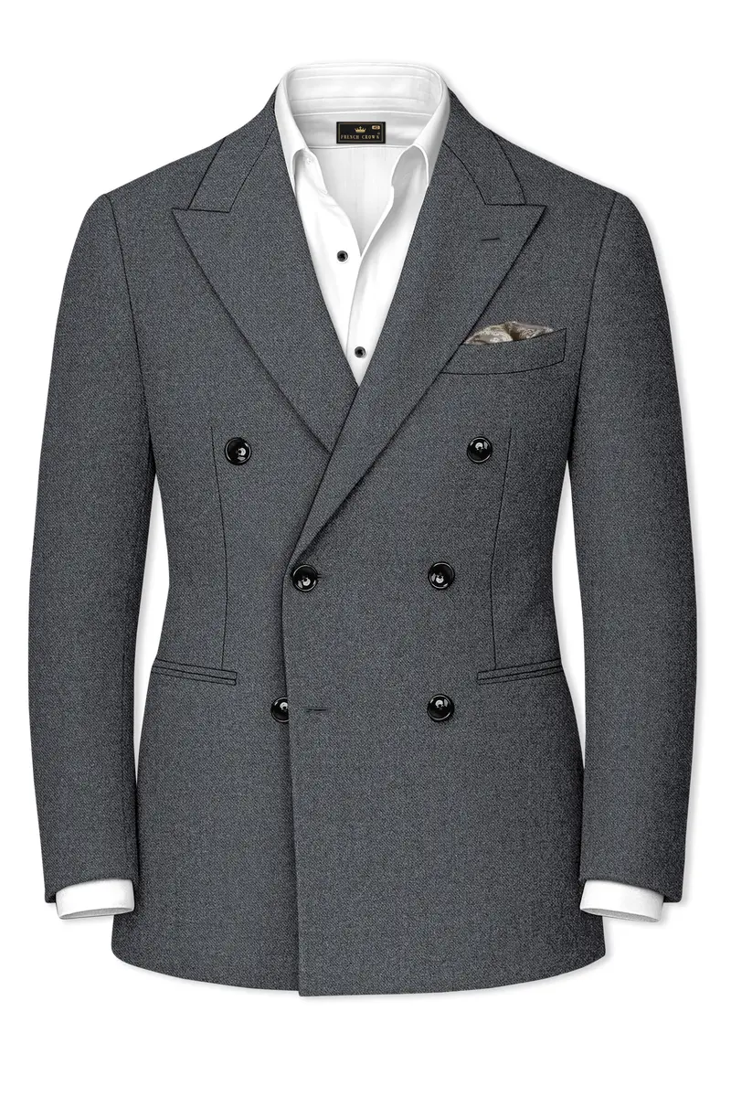 Gravano-Ship Gray Textured Tweed Double Breasted Suit 10