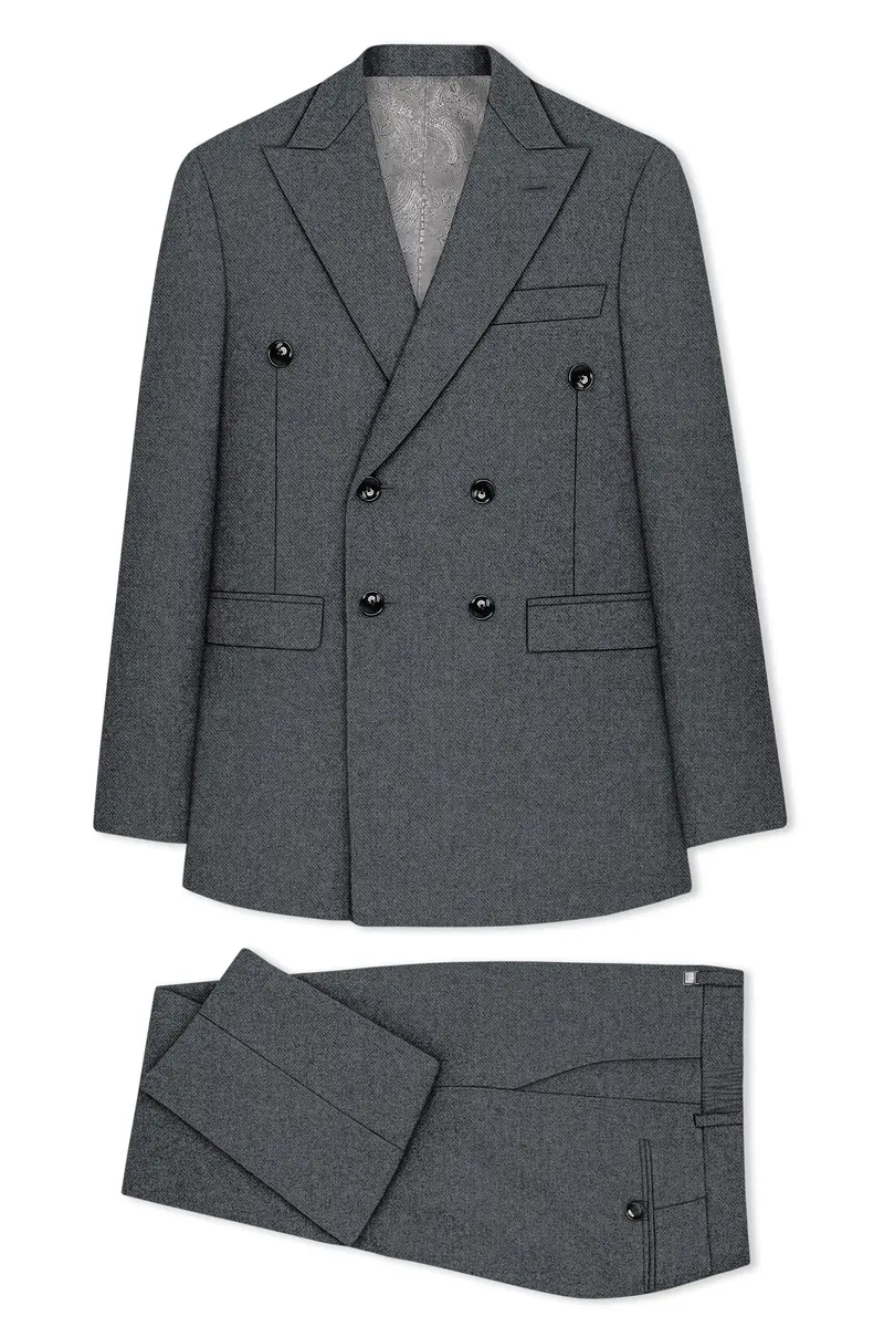 Gravano-Ship Gray Textured Tweed Double Breasted Suit 11