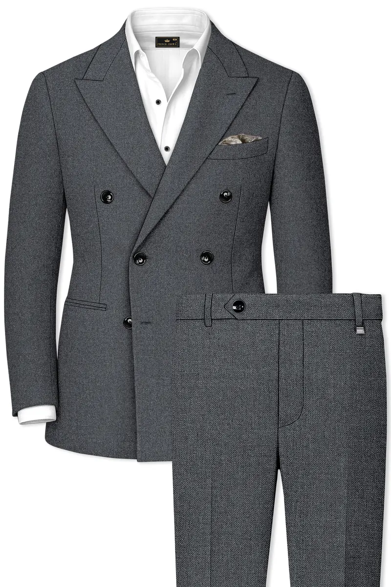 Gravano-Ship Gray Textured Tweed Double Breasted Suit 2