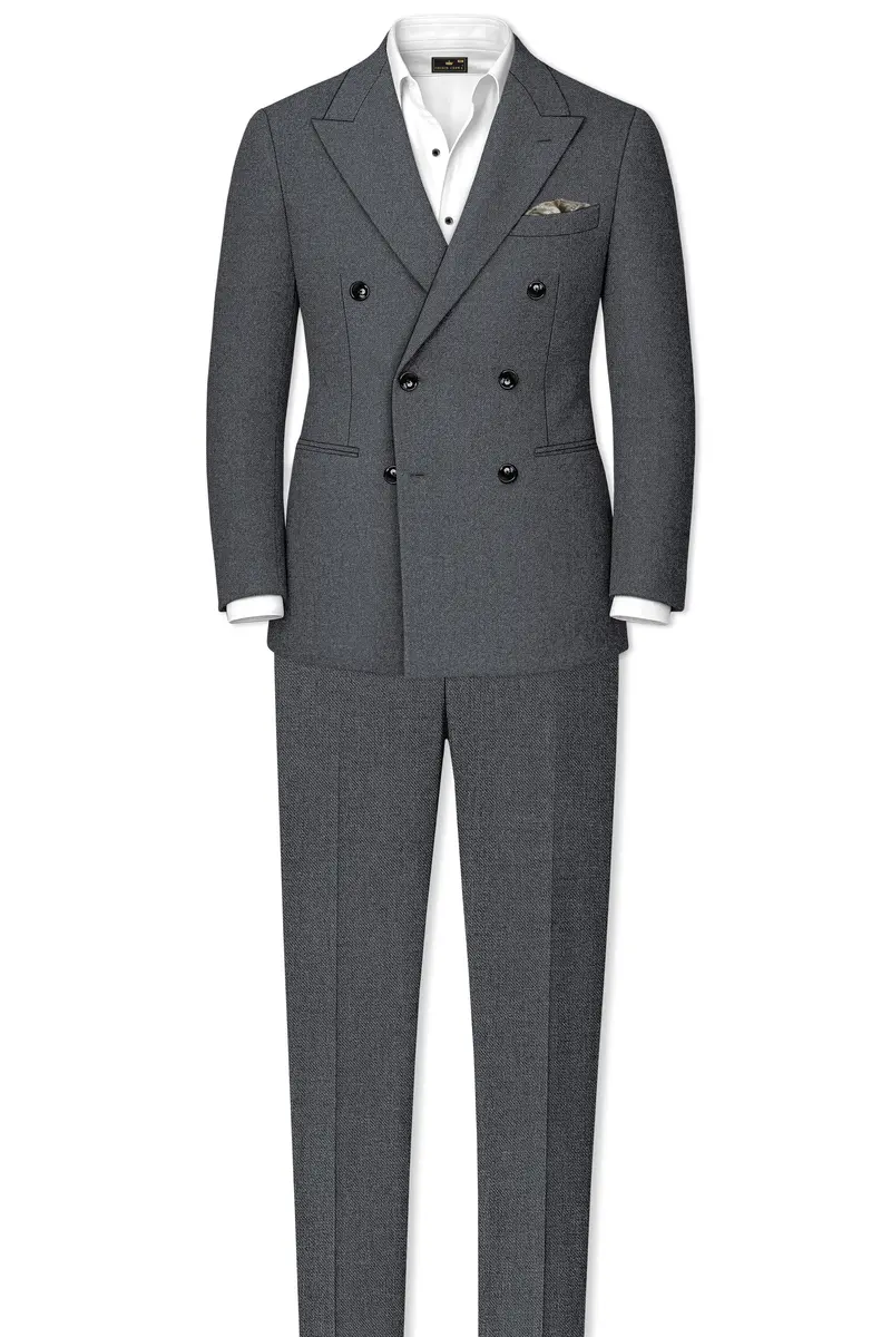 Gravano-Ship Gray Textured Tweed Double Breasted Suit 4