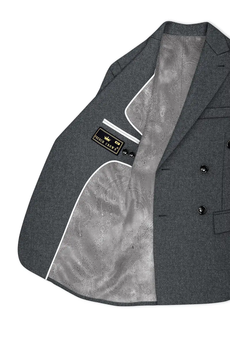 Gravano-Ship Gray Textured Tweed Double Breasted Suit 6