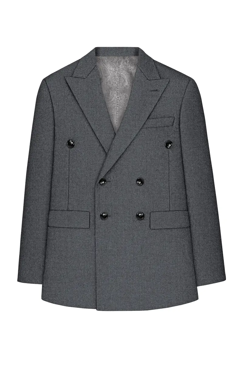 Gravano-Ship Gray Textured Tweed Double Breasted Suit 8