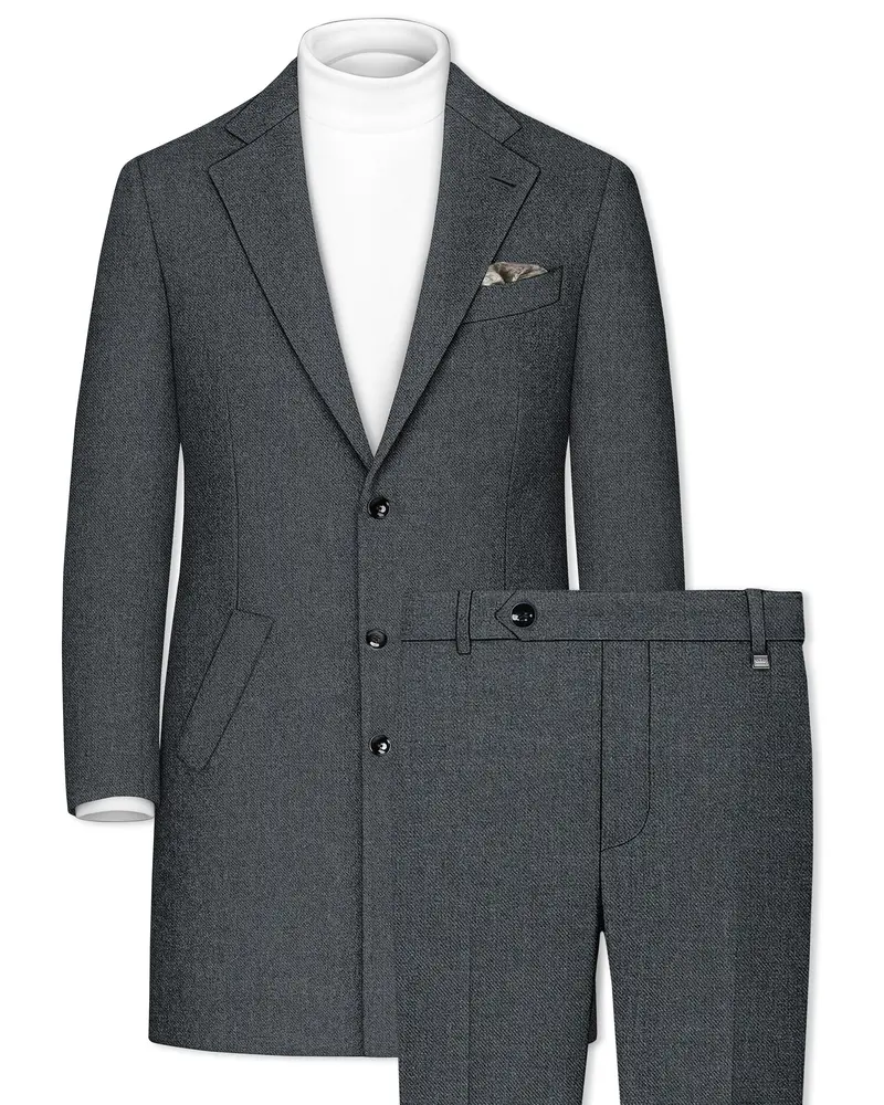 Gravano-Ship Gray Textured Tweed Single Breasted Overcoat With Pant 1