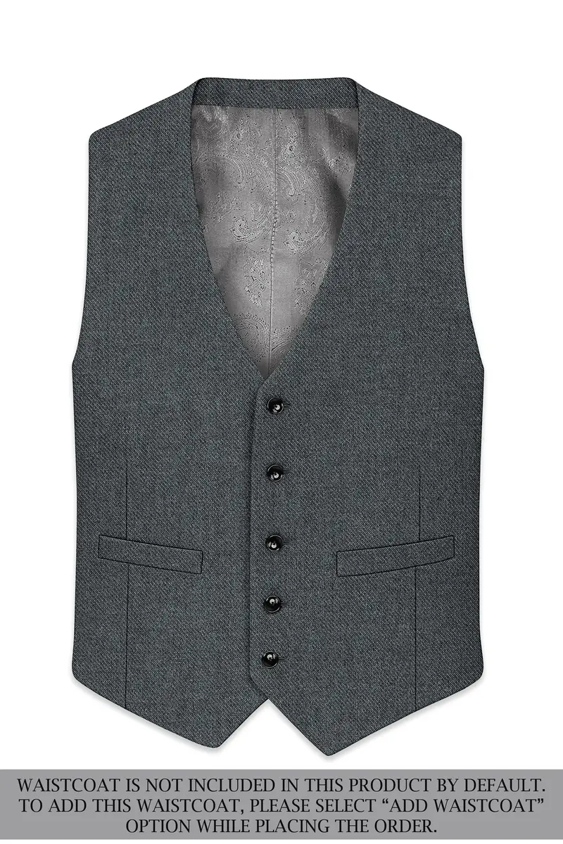 Gravano-Ship Gray Textured Tweed Single Breasted Overcoat With Pant 14
