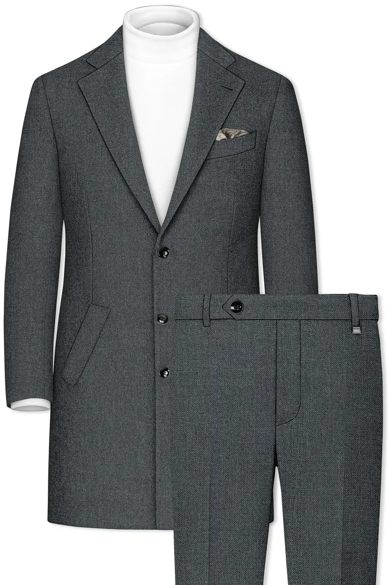 Gravano-Ship Gray Textured Tweed Single Breasted Overcoat With Pant 2
