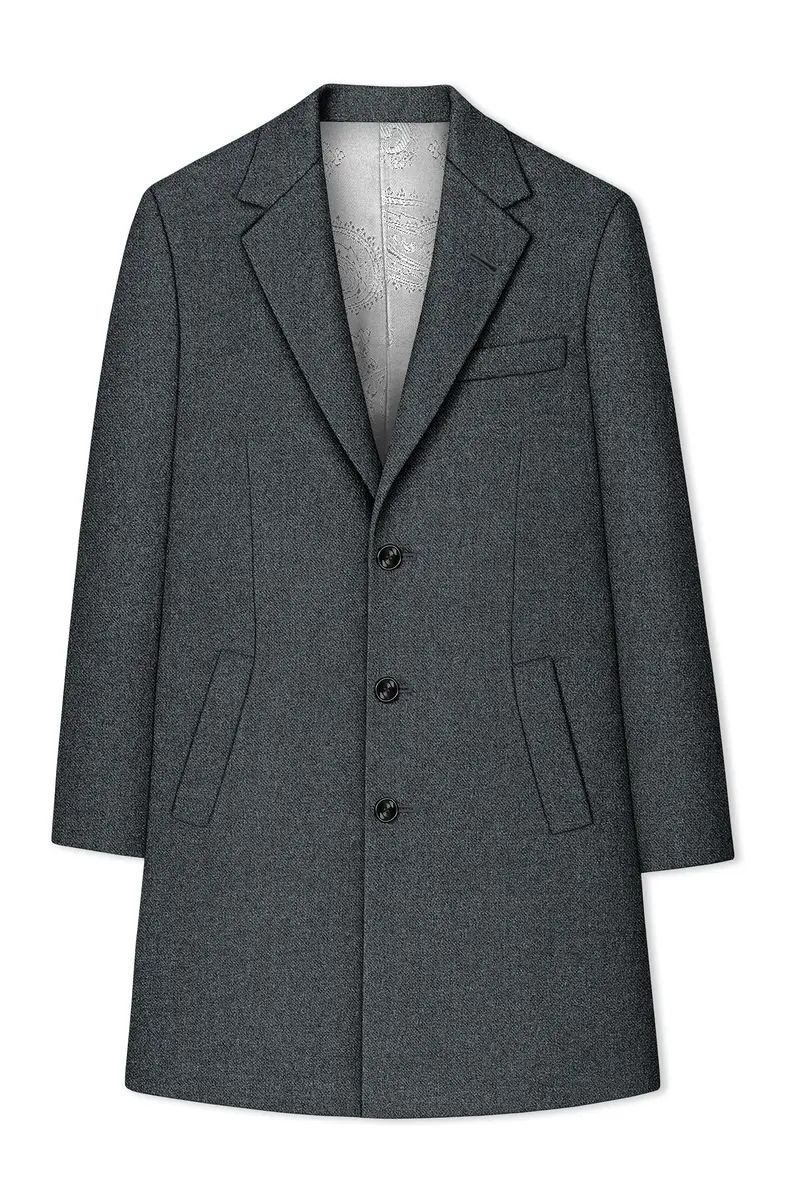 Gravano-Ship Gray Textured Tweed Single Breasted Overcoat With Pant 7