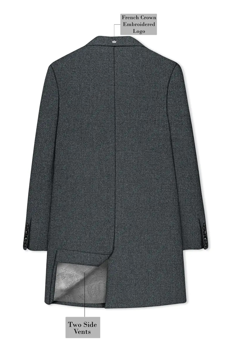 Gravano-Ship Gray Textured Tweed Single Breasted Overcoat With Pant 8