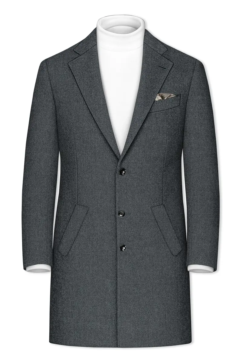 Gravano-Ship Gray Textured Tweed Single Breasted Overcoat With Pant 9