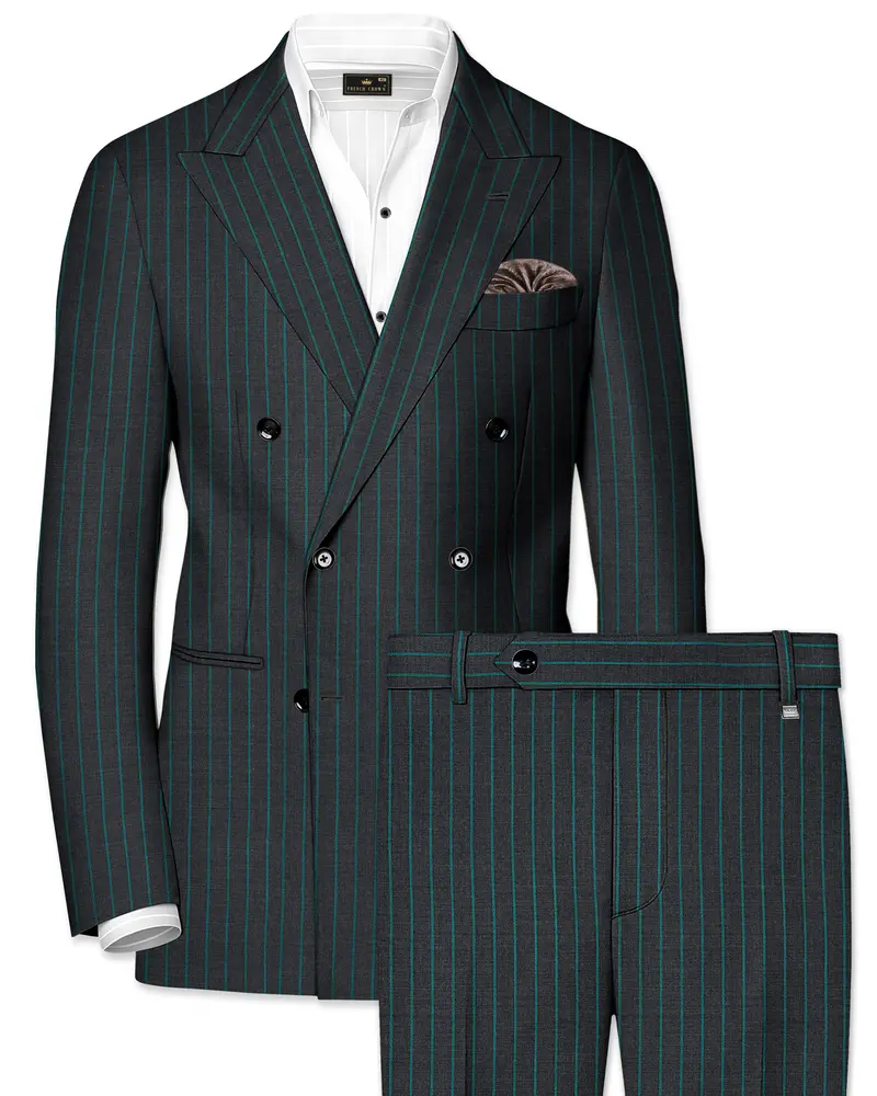 Gravel Gray And Lagoon Blue Striped Wool Rich Double Breasted Suit 1