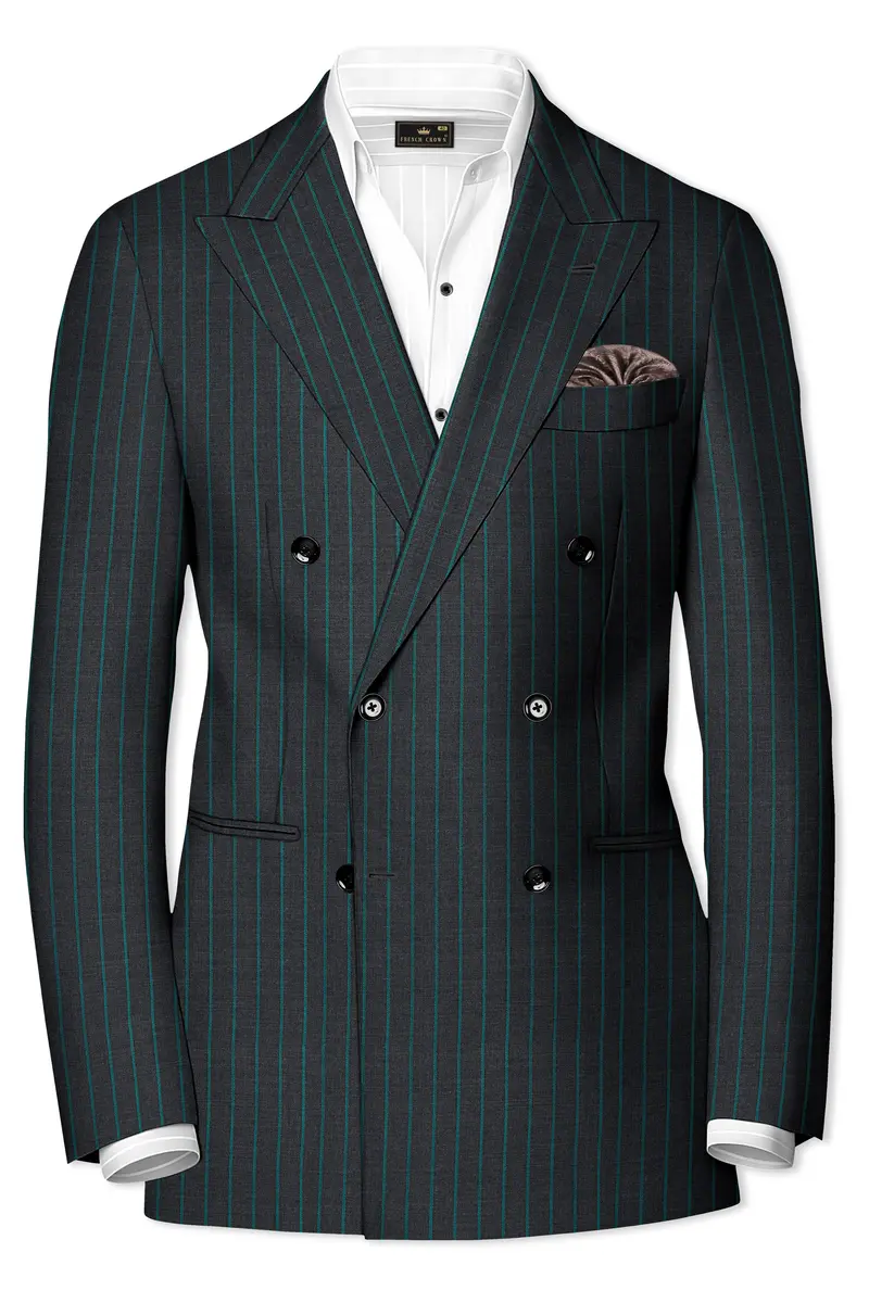 Gravel Gray And Lagoon Blue Striped Wool Rich Double Breasted Suit 10