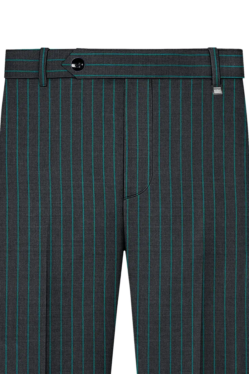 Gravel Gray And Lagoon Blue Striped Wool Rich Double Breasted Suit 12