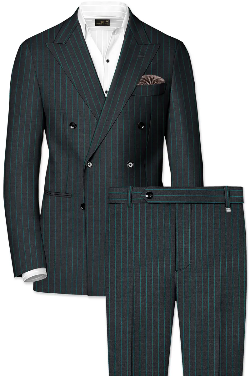 Gravel Gray And Lagoon Blue Striped Wool Rich Double Breasted Suit 2