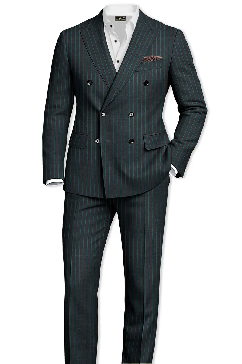 Gravel Gray And Lagoon Blue Striped Wool Rich Double Breasted Suit 4