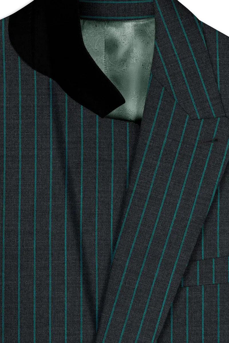 Gravel Gray And Lagoon Blue Striped Wool Rich Double Breasted Suit 5
