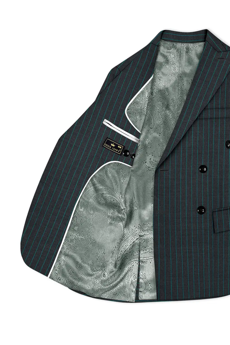 Gravel Gray And Lagoon Blue Striped Wool Rich Double Breasted Suit 6