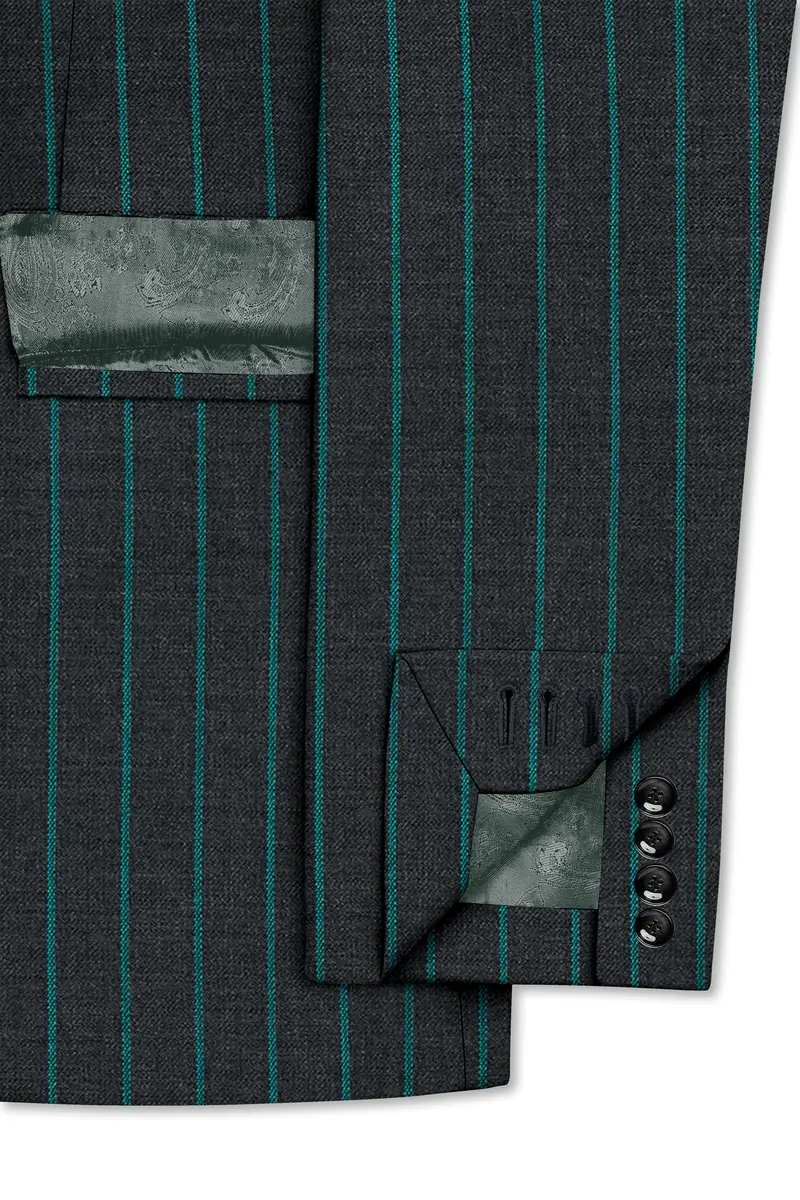 Gravel Gray And Lagoon Blue Striped Wool Rich Double Breasted Suit 7