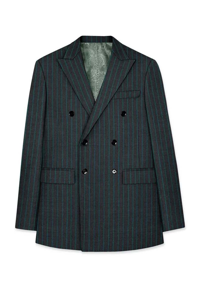 Gravel Gray And Lagoon Blue Striped Wool Rich Double Breasted Suit 8