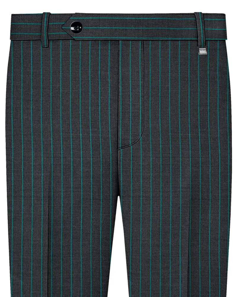 Gravel Gray And Lagoon Blue Striped Wool Rich Pant 1